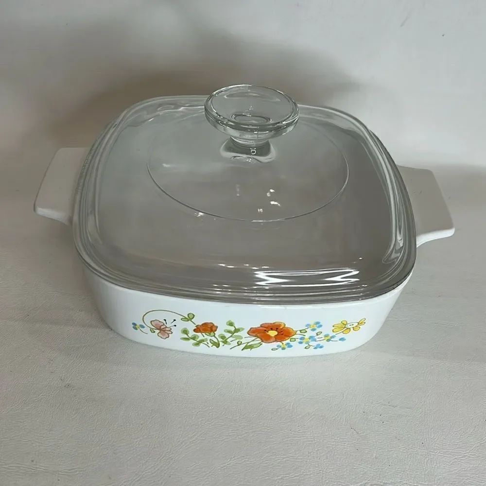 Corning Ware Pan 1 Liter Baking Serve Dish Pan Ovenware With Lid Floral Handle